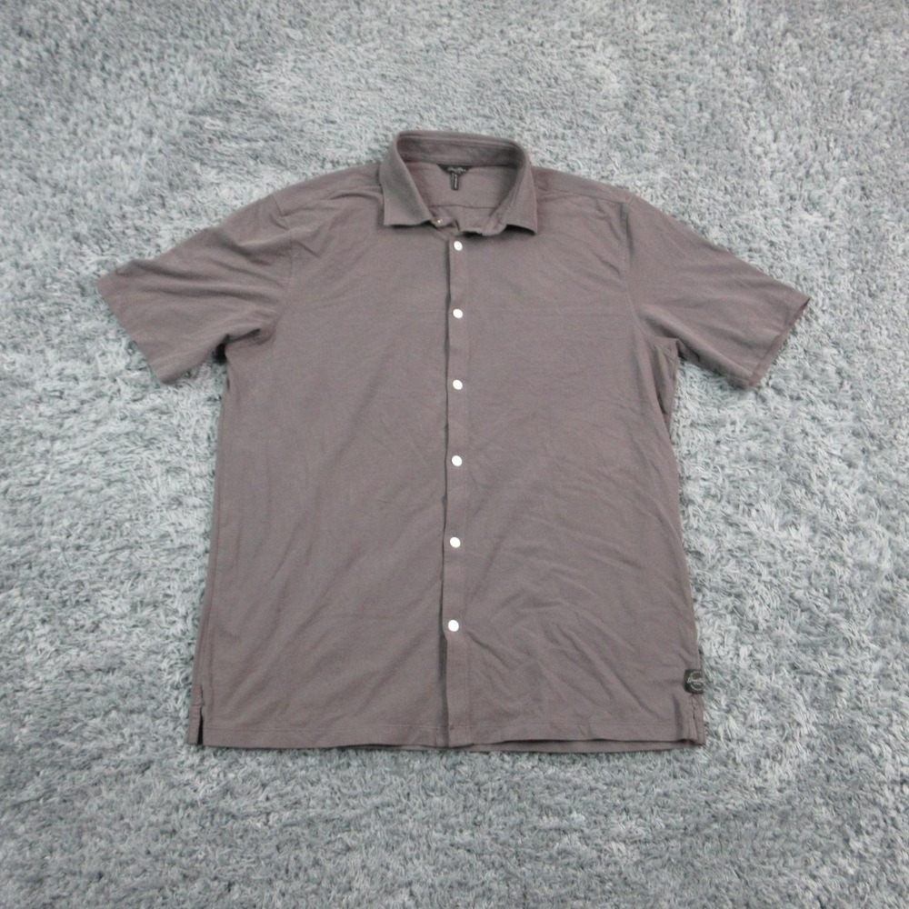 GoodMan Brand Shirt Mens L Gray Button-Up Short Sleeve Jersey Cotton Spandex